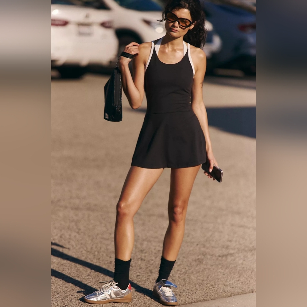 🪷NWT Free People FP Movement Hot Shot Skortsie In Black Combo, XL🌙